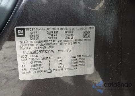 2016 Chevrolet Silverado 1500 1Lt z USA, uszkodzony, nr VIN 3GCUKREC3GG228146